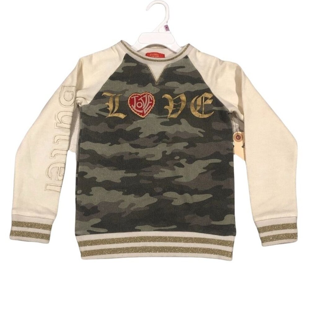 Butter Camouflage Pullover Sweater 6 Beige Green Gold Girls Kids Rayon Glitter